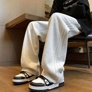 重磅潮牌休闲百搭卫裤男春季美式灰色阔腿裤子青少年垂感运动长裤