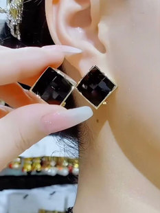 黑色耳钉高级感耳环女气质时尚立体方形菱形夸张耳钉女韩版耳饰品