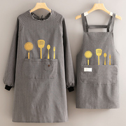 棉布长袖围裙厨房家用防污透气时尚简约罩衣女工作服定制围腰