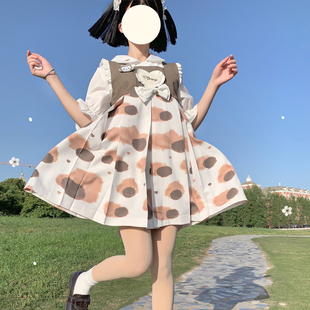漓川jk小花猫原创正版卡奶裙套装 可爱学生a字裙白搭连衣裙