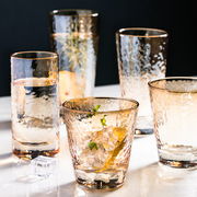 日式金色琥珀锤目纹玻璃杯子INS水杯套装创意茶杯套装家用果汁杯