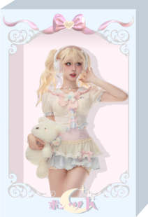 少女椰子甜筒制梦机蝴蝶结，短袖衬衫粉色，短裙半身裙子辣妹套装女