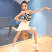 拉丁舞服装女童夏季表演服练功服儿童专业比赛服白色吊带舞蹈