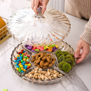 水晶玻璃糖果盒过年家用欧式客厅茶几干果盘，分格带盖零食盘收纳盒