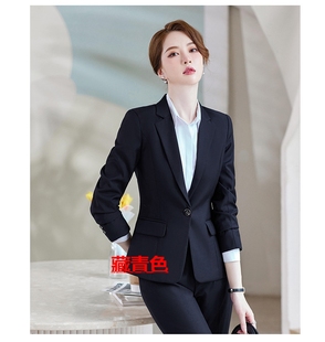 郑州藏青色西装套装女2023春秋季高端修身一粒扣正装工作西服