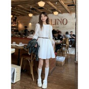 2023秋季韩系法式小白裙清纯长袖连衣裙内搭显身材裙子