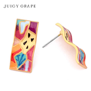 juicygrape原创珐琅抽象画耳环，气简约质，耳钉个性耳饰耳夹女礼物