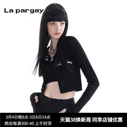 纳帕佳镂空套头V领针织衫2024春季女式黑色个性休闲长袖上衣