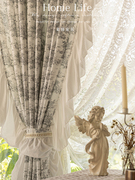 法式油画风棉麻窗帘美式乡村复古蕾丝卧室半遮光布印花客厅 沙塔