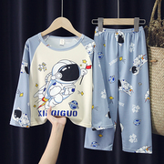 春秋季儿童睡衣长袖套装可爱卡通中大童，男孩女童宝宝家居服太空人