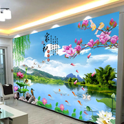新中式山水风景壁画客厅，沙发电视背景自粘墙贴卧室，防水墙上装饰画