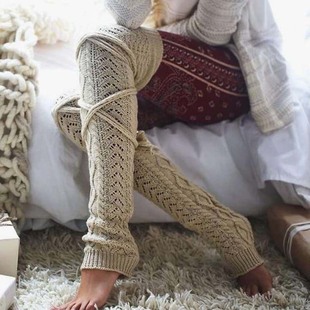 针织复古麻花毛线袜套米白色秋冬保暖堆堆袜春季加厚暖脚腿套过膝