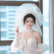 新娘头饰超仙白色绢花发饰头纱项链韩式造型唯美气质婚纱礼服配饰