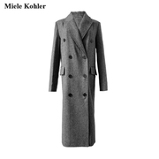 Miele Kohler灰色西装风衣外套女2023双排扣高腰绵羊毛大衣秋