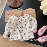 女童樱桃衬衫春季韩国童装可爱娃娃领婴儿衬衣小童秋装宝宝T恤