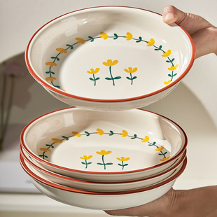 釉下彩陶瓷盘子菜盘家用2023碗碟套装，高级感餐具碟子深盘餐盘