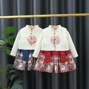 中国风童装女童套装春秋季儿童衣服小童，宝宝小鹿马面裙两件套洋气