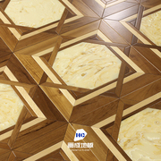 别墅轻奢风格艺术，拼花地板镶嵌树脂玉石，地暖多层实木复合地板定制