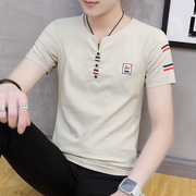 短袖t恤男潮牌个性上衣，夏季薄款棉衣服，韩版潮流夏装v领半袖0331h