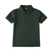 英伦风夏季中小学生墨绿色班服polo衫 男女童纯绿短袖T恤学校校服
