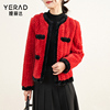 娅丽达冬季女上衣时髦红色，小香风短款仿皮草外套洋气复古时尚上衣