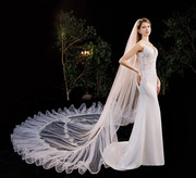 速发新娘拖尾头纱韩式蕾丝多层3米超长款软纱结婚主婚纱超仙