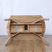 北欧实木橡木圆形折叠餐桌伸缩长方形可变圆形餐桌椅组合小户型