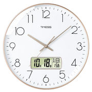timess液晶显示万年历(万年历，)挂钟客厅卧室圆形，钟表家用免打孔时钟时尚创