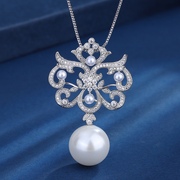 外贸日韩版饰品白色贝珠吊坠镂空镶钻挂坠同款仿珍珠项链