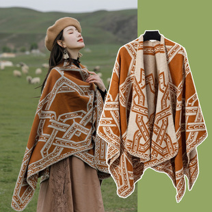 仿羊绒斗篷复古民族风海滩披肩时尚保暖旅游西藏外搭披风