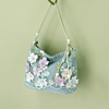 芬芳之品原创休闲布包，时尚甜美立体刺绣小包链条斜背仙女绿包