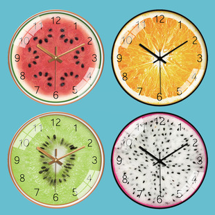 北望卡通水果时钟现代简约家用可爱西瓜橙猕猴桃挂钟客厅个性钟表