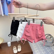 2024女童夏季韩系ins短裤时尚，褶皱抽绳运动薄款休闲女宝热裤