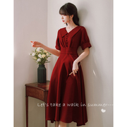 红色连衣裙女夏季惊艳法式复古长裙，收腰气质高级感红裙子2023