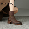 TATA LORY联名女鞋厚底切尔西靴马丁靴2022复古粗跟短靴