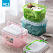 茶花收纳箱塑料透明有盖箱子玩具收纳整理箱手提储物箱装药收纳盒