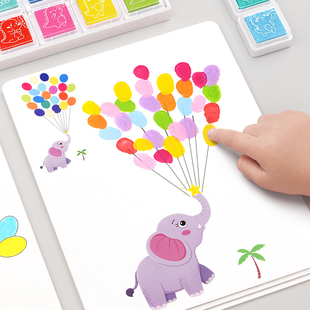 儿童手指画画本涂鸦创意宝宝指印点画颜料，无毒幼儿园便携印泥套装