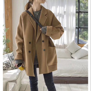 双面羊绒大衣女2023秋冬韩版宽松加厚驼色气质中长款毛呢外套