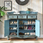 美式乡村复古鞋柜艺术型雕花鞋柜，收纳柜过道柜走廊柜靠墙柜墙边柜