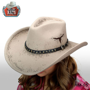 美国dallas西部牛仔帽，羊毛毡帽皮革帽带帽冠牛头，设计西部巨人