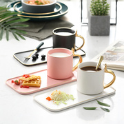 创意ins描金北欧早餐盘杯套装陶瓷盘子家用早餐餐具套装杯子托盘