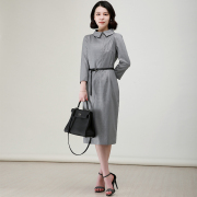 nz赫本风优雅气质银灰色，亮丝精纺羊毛连衣裙，女中长款新中式一步裙