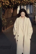 韩版2023秋冬装双面羊绒大衣女中长款宽松高端茧型米色羊毛呢外套