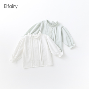 elfairy女童花边衬衣宝宝，春装纯棉公主风，上衣儿童娃娃衫白色衬衫
