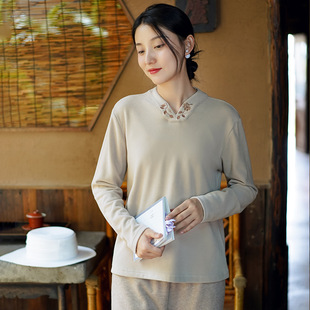 23新中式女装秋冬德绒打底衫女外穿中国风针织衫发热保暖内搭