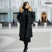 冬款女装派克服兔毛皮草内胆可拆卸连帽毛领长衣黑色长袖韩版外套
