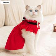 秋冬季复古风小飞袖，猫咪连衣裙成猫幼猫保暖新年喜庆裙子宠物衣服