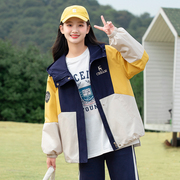 初中学生外套少女大童2023春秋季高中女生春装冲锋衣撞色风衣