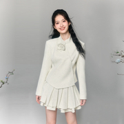 Torisee原创设计白色新中式小香风蝴蝶结上衣收腰百褶裙两件套装