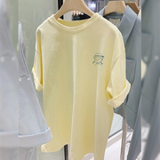 奶黄色纯棉短袖t恤女夏季宽松显瘦百搭可爱韩系甜美女装上衣ins潮